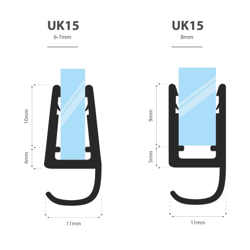 Уплотнитель для душевой кабины 120см 6 7 8 мм UK15