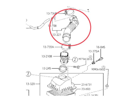 ШЛАНГ ВОЗДУШНОГО ФИЛЬТРА MAZDA 323 PREMACY 1.8 2.0