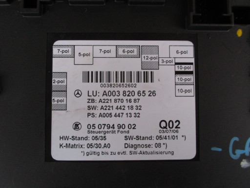 MERCEDES W221 MODUŁ DRZWI A0038206526