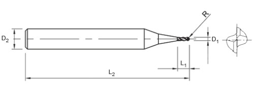 Фреза VHM 2p микросферическая 0,6 мм 3 мм хвостовик TiAlN