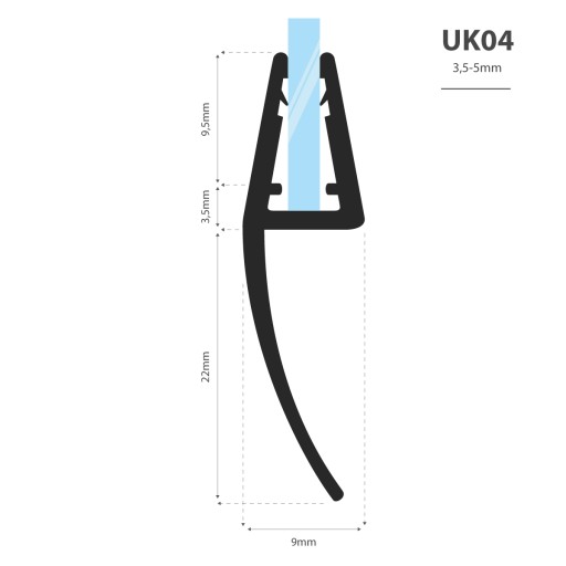 Уплотнитель для душевой кабины 100см 3,5 5 мм UK04