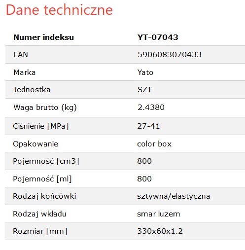 YATO SMAROWNICA TAWOTNICA RĘCZNA 800CC 27-41 WZMOCNIONA YATO YT-07043