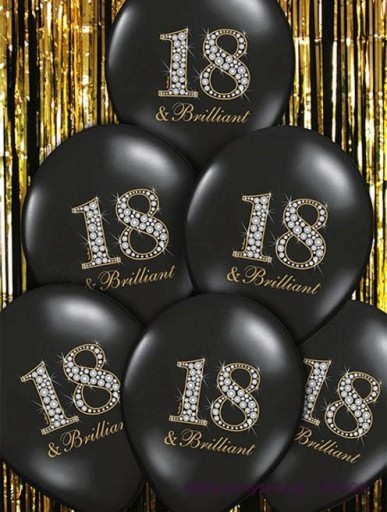 BALONY CZARNE ZŁOTE DUŻE OSIEMNASTE 18 URODZINY OSIEMNASTKA 5 sztuk 30cm