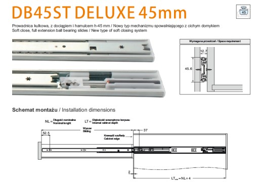 PROWADNICA KULKOWA DOMYK L-300 DB45ST DELUXE AMIX