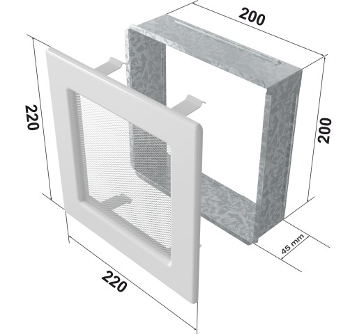 Вентиляционная решетка камина белая 22х22