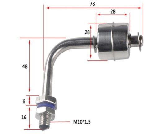 Угловой поплавковый датчик уровня жидкости, нержавеющая сталь