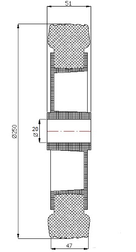 fi 250mm KOŁO KÓŁKA TWORZYWOWO GUMOWE -99T/20