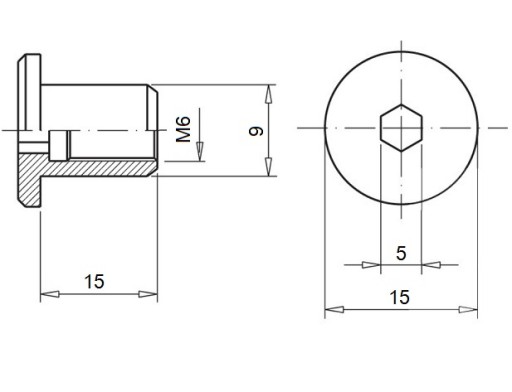 ГАЙКА ERICSON M6 x 15 МЕБЕЛЬНЫЙ БОЛТ С ПЛОСКОЙ ГОЛОВКОЙ - 10 ШТ.