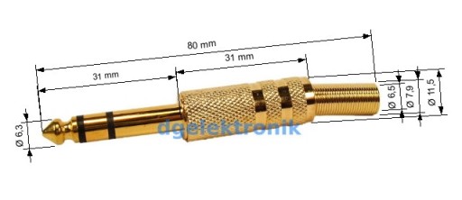 Wtyczka JACK duży 6,3mm stereo metalowy złoty