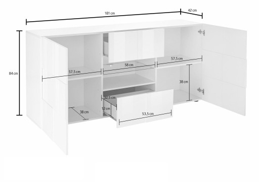 Белый лакированный итальянский глянцевый комод с ящиками 181x84 см Quatro