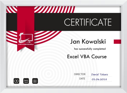 Kurs Excel VBA – wersja online Video + Certyfikat