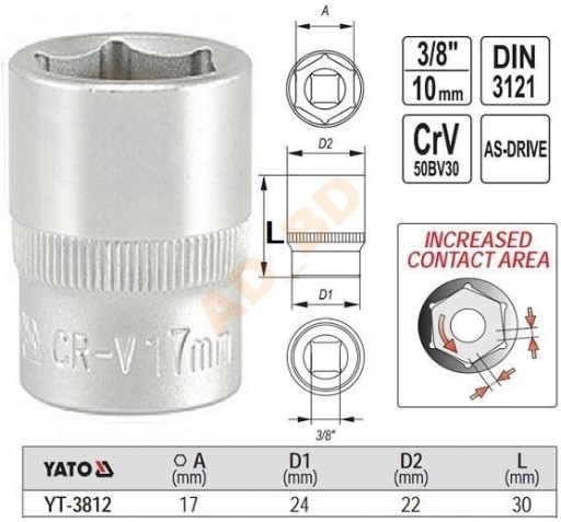 Nasadka sześciokątna 3/8'' 17 mm YATO YT-3812