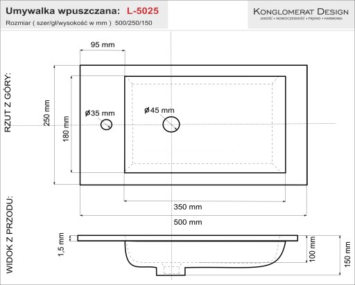 Умывальник 50 Small для ванной, туалета, тонкий край, узкий