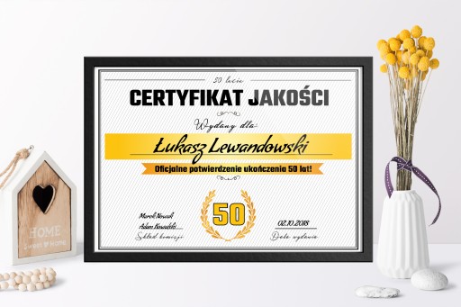 CERTYFIKAT PREZENT NA 50tkę, Urodziny, DOSTAWA!