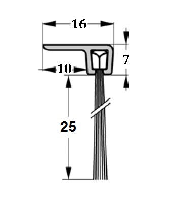 Щетка+профиль, уплотнитель дверной щетки H-25мм, длина 100см