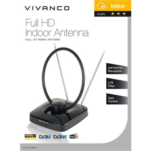 Vivanco TVA 3040 FULL HDTV, DVBT, DVBT2, комнатная антенна dab+