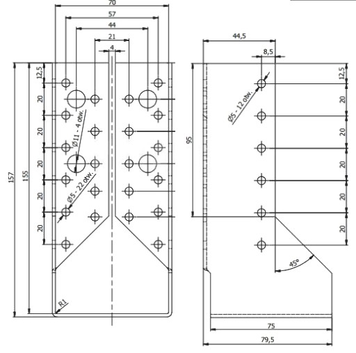ПОДВЕСКА ДЛЯ БАЛКИ WBZ21, ИЗОГНУТЫЙ СОЕДИНИТЕЛЬ 70x125 СЕРТИФИКАТ