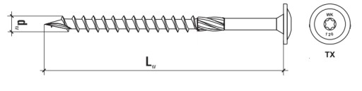 СТОЛЯРНЫЕ ВИНТЫ WKCP 6x200 TORX ШАЙБА С ПЛАСТИННОЙ ГОЛОВКОЙ KLIMAS 100 шт.