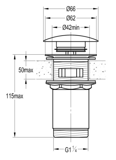 ПРОБКА OMNIRES CLICK CLACK ДЛЯ РАКОВИНЫ, ЦИЛИНДРИЧЕСКАЯ, ЧЕРНАЯ A706BL