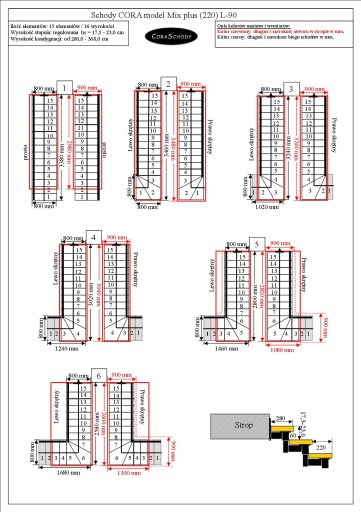 Schody DUED model Mix Plus 03 L-90 15 elementów