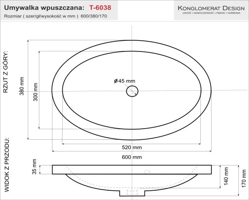 Белый встраиваемый умывальник Tina 60 Oval NanoShine