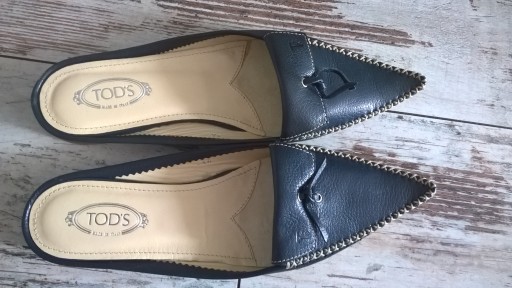 TOD'S MULES POINTED TOE LOAFERS NAVY SKÓRA CAŁE 36