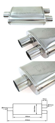 Центральный глушитель 57-51 мм TurboWorks LT 409SS 355 мм