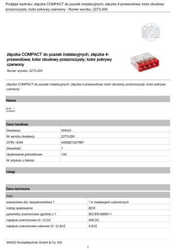 электрический быстроразъемный разъем 4x2,5 WAGO 2273-204 100 шт.