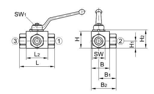 Zawór trójdrożny hydrauliczny ręczny 1/4