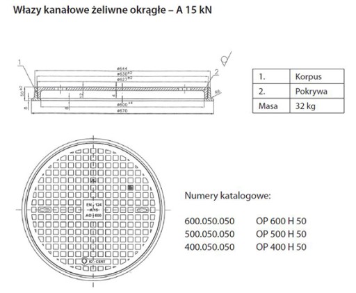 Чугунный люк OP 500 ROUND, крышка колодца/септика