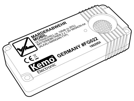 KEMO FG022 Отпугиватель грызунов на батарейках KUN 2x1,5V на батарейках АА ультразвуковой