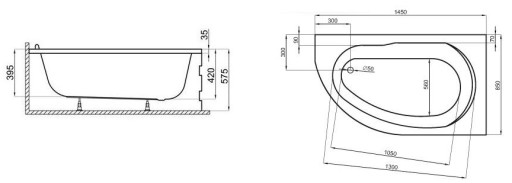 Угловая ванна POLIMAT MIKI 145x85 GW сифон. 15 ЛЕТ