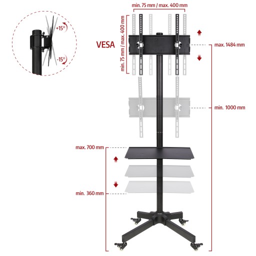 Универсальная тележка для телевизоров с диагональю 32–55 футов.