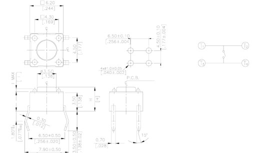 Микровыключатель Tact Switch 6х6мм h=7мм 20 шт.