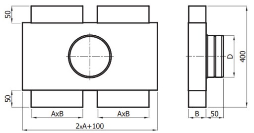 Распределительная коробка fi125 150 200/4x150x50