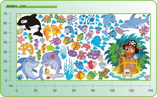 НАСТЕННЫЕ НАКЛЕЙКИ РЫБКИ Пират Набор 4 шт. 140х70 см