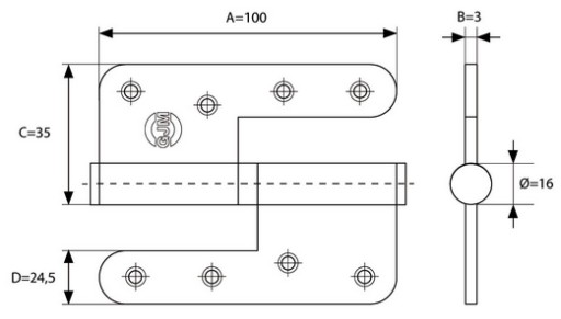 РАЗЪЕМНАЯ ДВЕРНАЯ ПЕТЛЯ НЕРЖАВЕЮЩАЯ 100x86 INOX