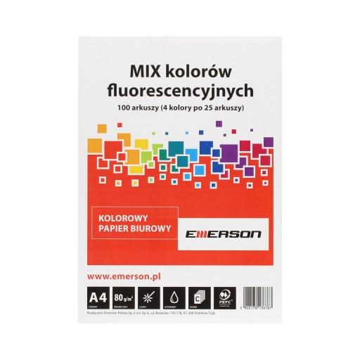 Papier kolorowy ksero A4 80g mix fluo (100)