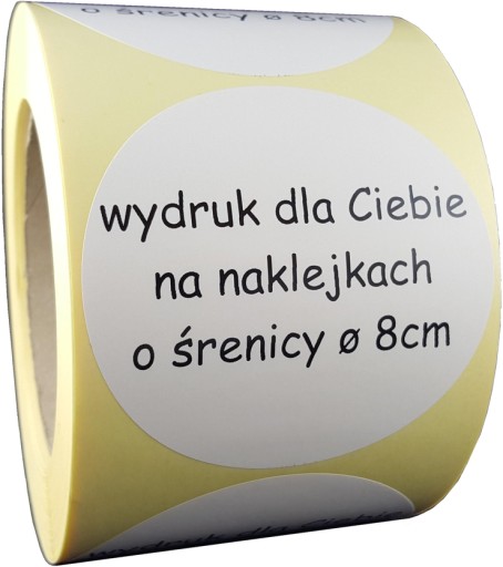 etykiety okrągłe duże z nadrukiem reklamowym własne logo grafika 80mm TTR