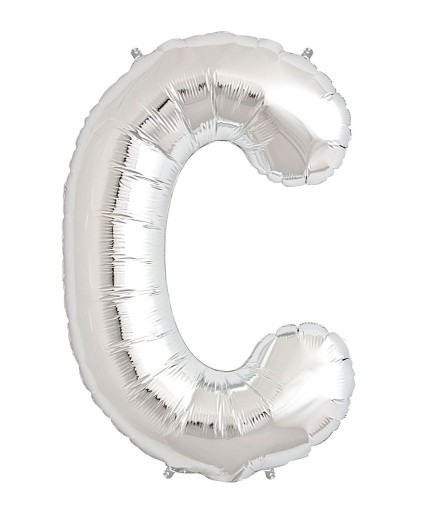 SREBRNY BALON KSZTAŁT LITERY 40CM SREBRNA LITERA C