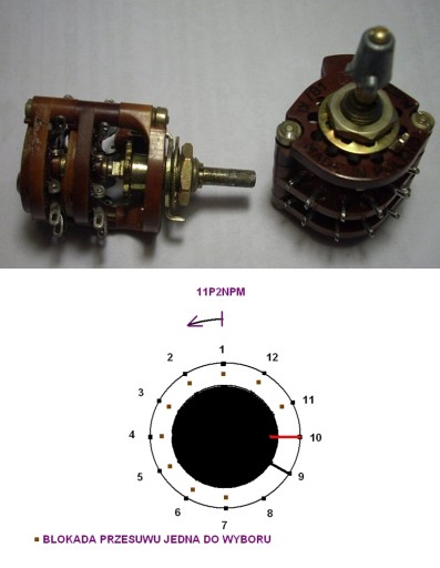 Przełącznik obrotowy 11P2NPM 11pozycji 2 sekcje