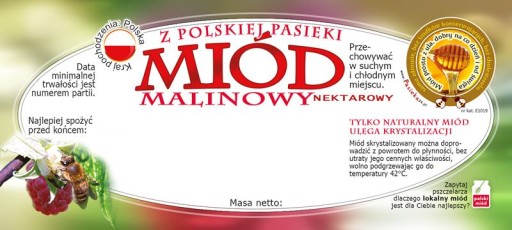 Etykiety na Miód Malinowy (100szt) - wzór E1019