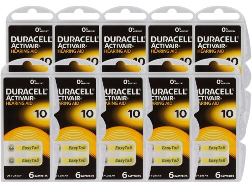 60 x BATERIE SŁUCHOWE DURACELL 10 ZINC-AIR !MOCNE