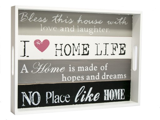 DREWNIANA TACA NAPISY NO PLACE LIKE HOME 29x40cm