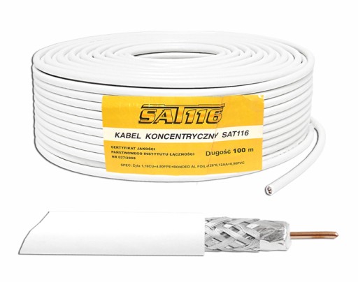 Kabel KONCENTRYCZNY antenowy RG6 CU TV SAT116 HQ
