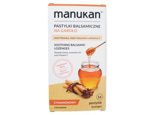 MANUKAN CYNAMONAWY, pastylki z miodem Manuka 16szt