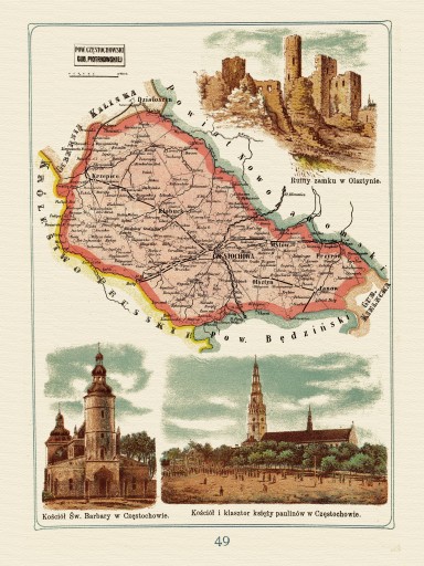 mapa ilustrowana CZĘSTOCHOWA Bazewicz 40x30 cm