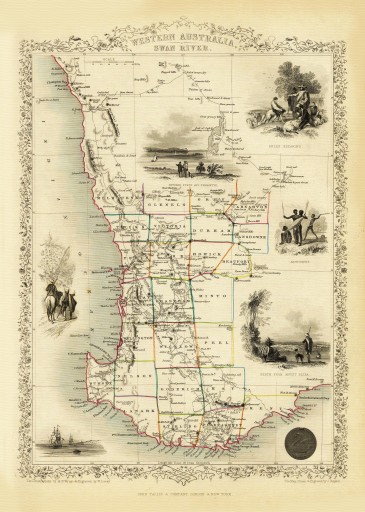 AUSTRALIA Wellington Perth mapa ilustrowana 1851