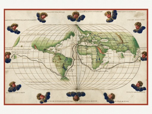 MORSKA MAPA ŚWIATA Magellan wiatry 1544 r.