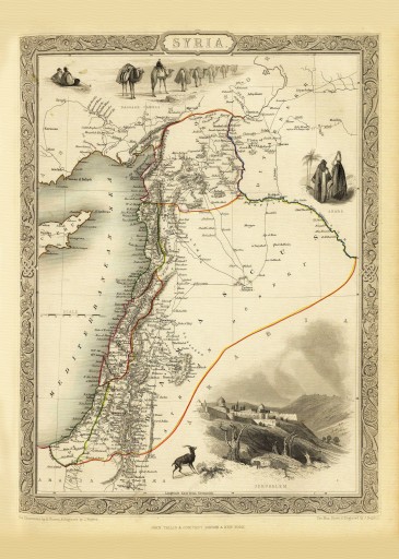 SYRIA IZRAEL Jerozolima mapa ilustrowana 1851 r.